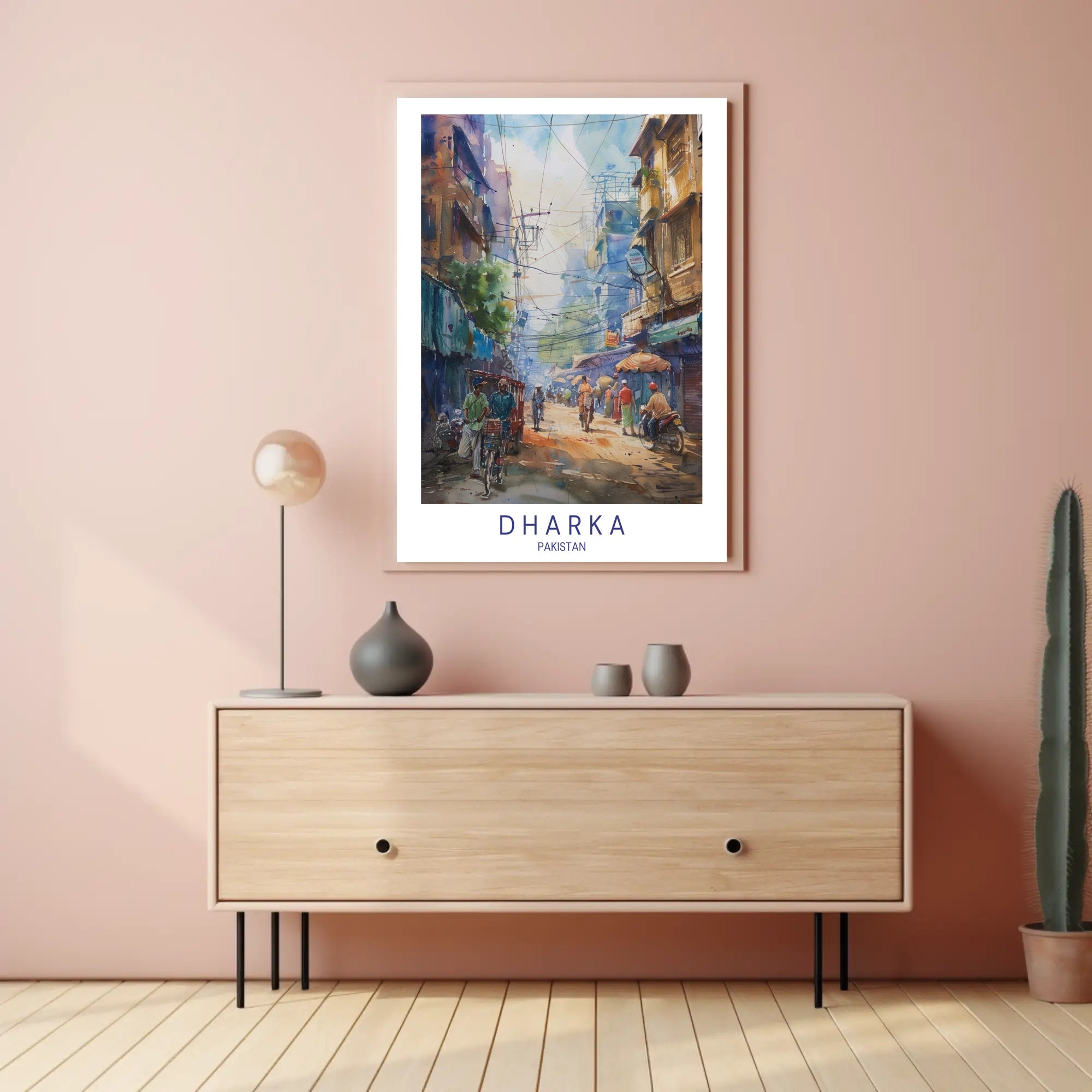 Vibrant Pakistani Urban Street Scene Watercolor Cityscape Poster PosterGoat