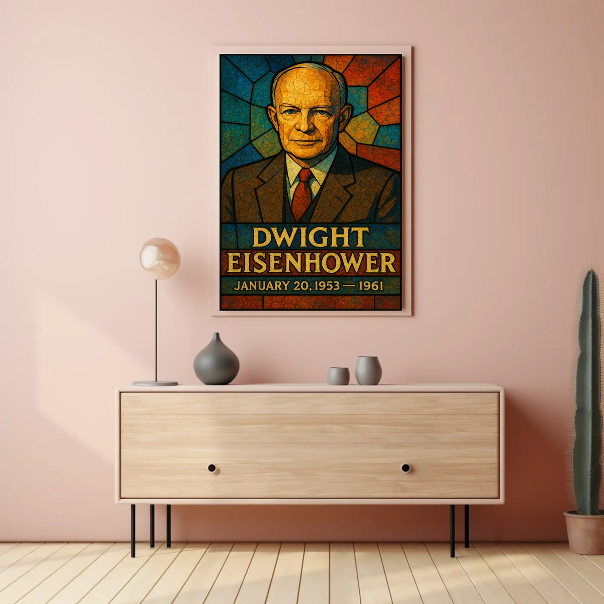 Eisenhower Stained Glass Vintage Patriotic Poster