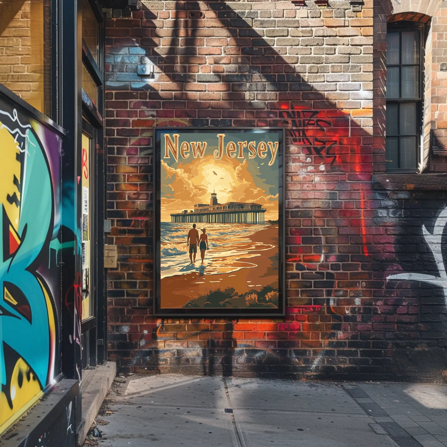 New Jersey Vintage Poster - Sunset at the Pier