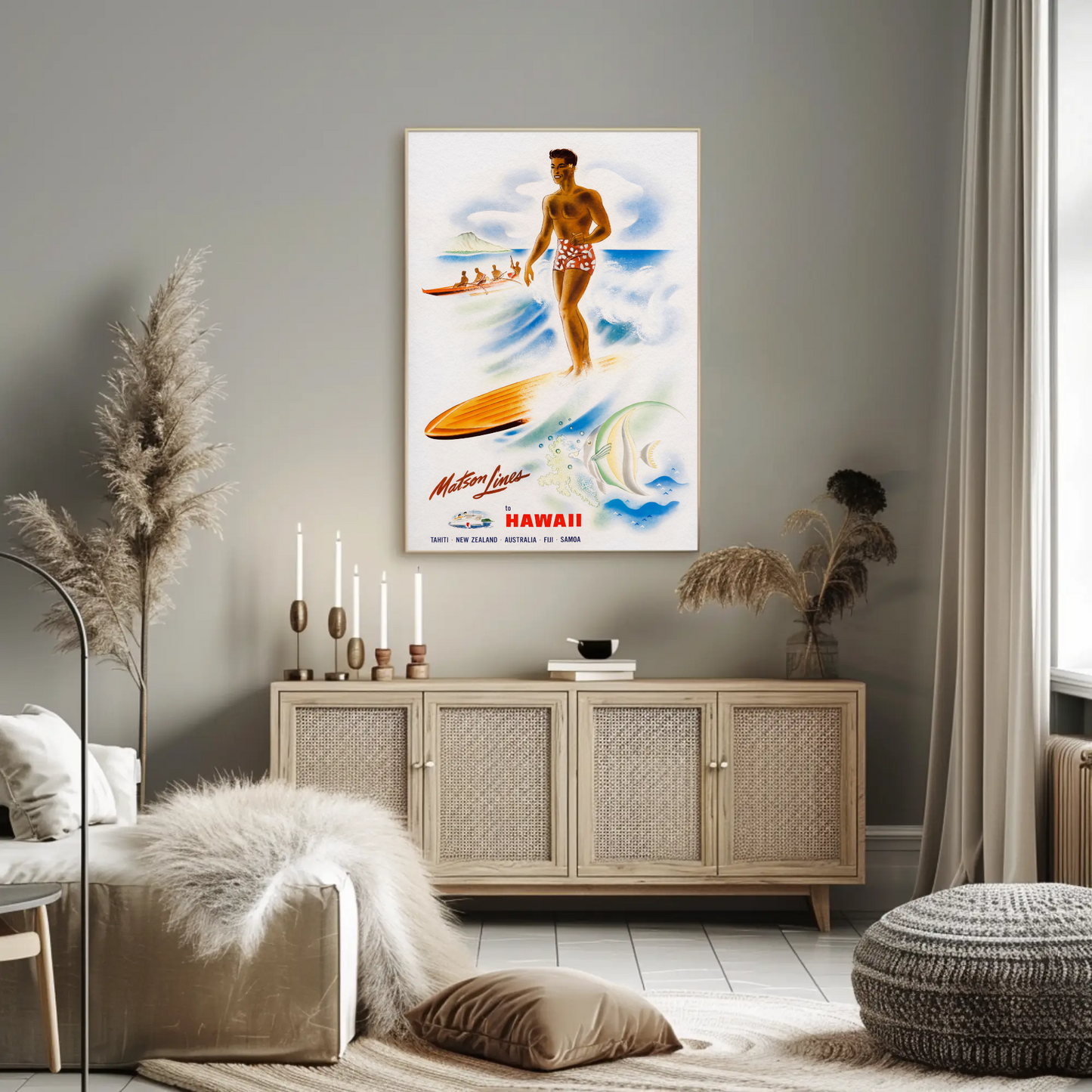 Hawaii Surfer Matson Lines Tropical Travel Poster