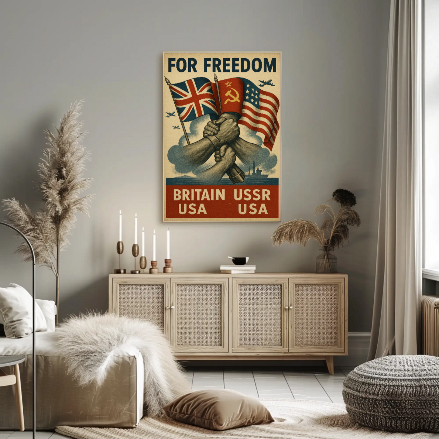Allied Unity for Freedom WWII Propaganda Poster