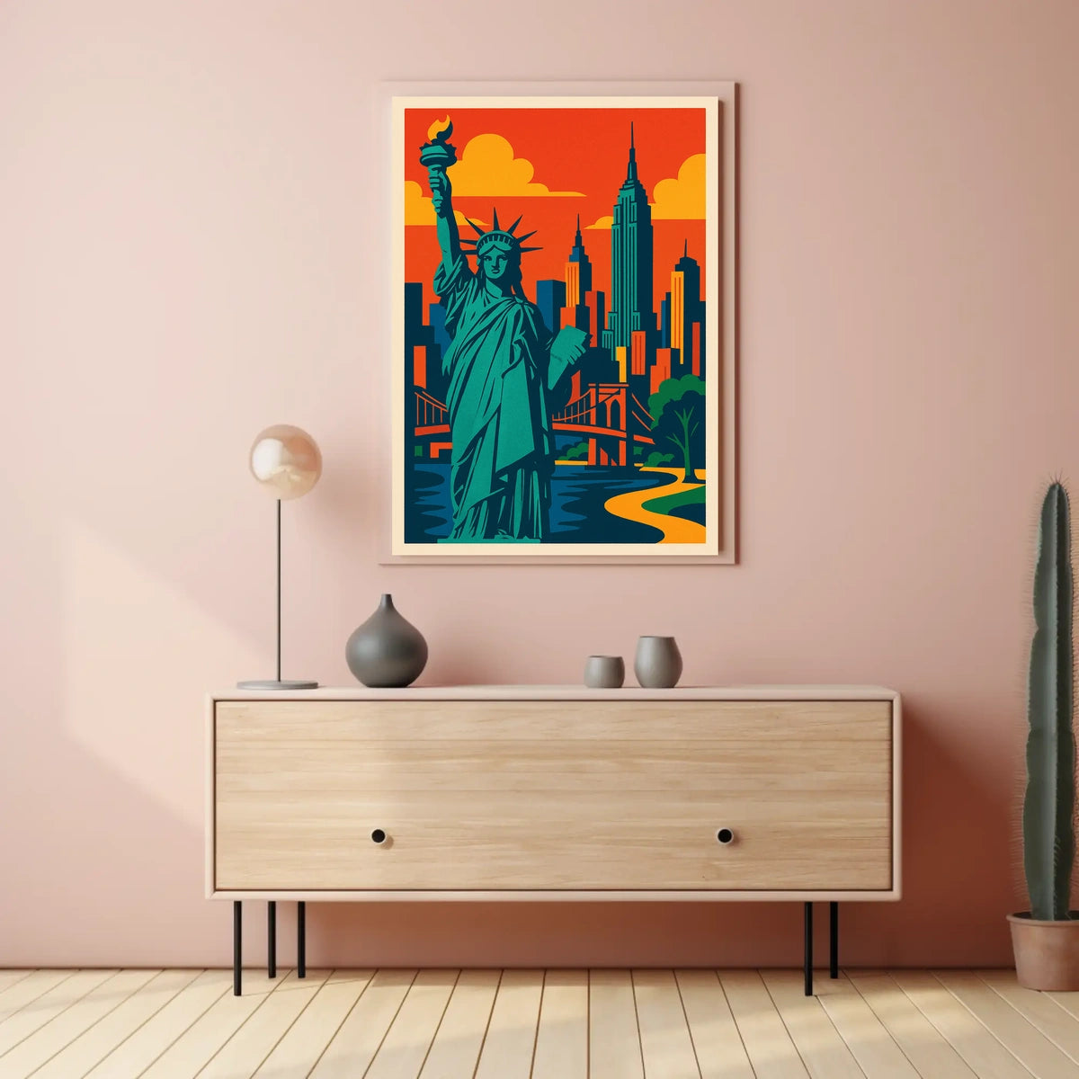 New York City Skyline Poster Modern Travel Wall Art