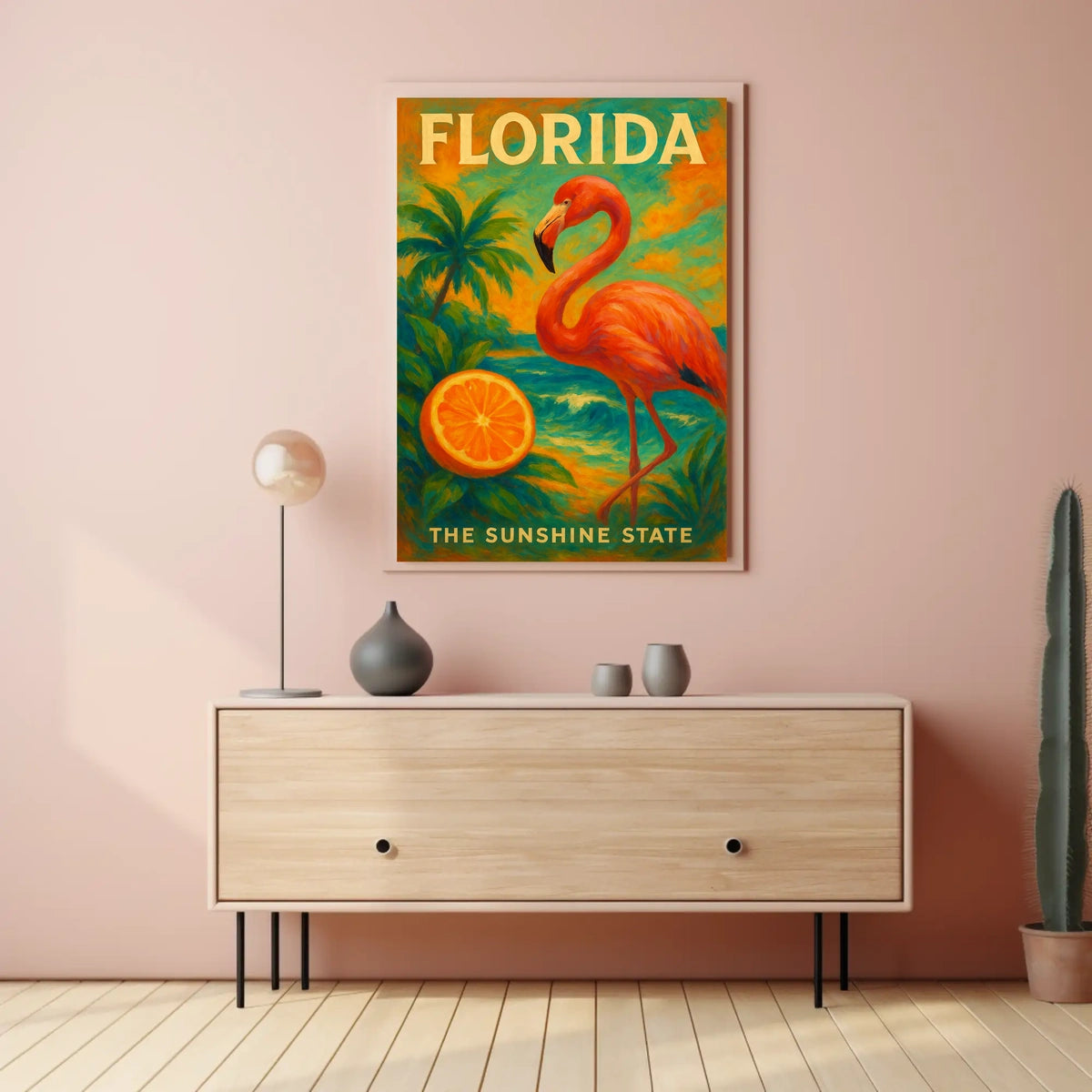Florida Poster Sunshine State Flamingo Beach Wall Decor