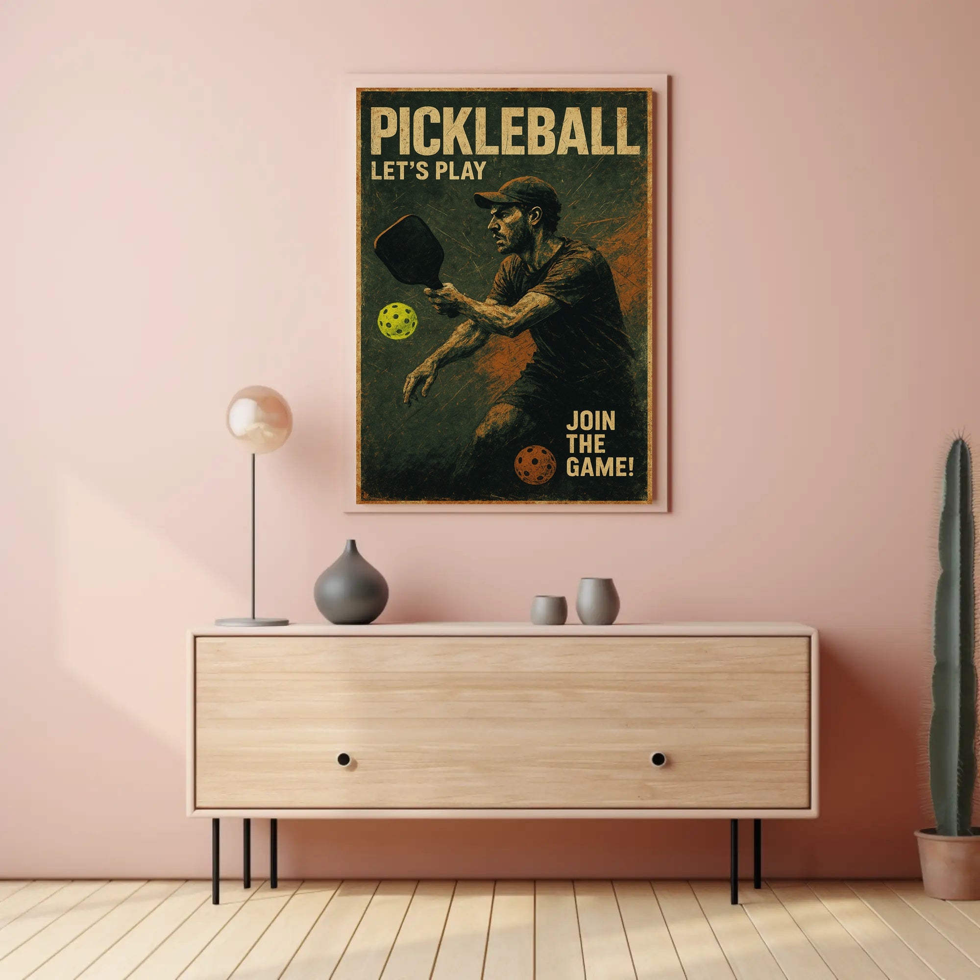 Pickleball Action Retro Sports Poster PosterGoat