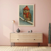 Winter Owl In Red Poster