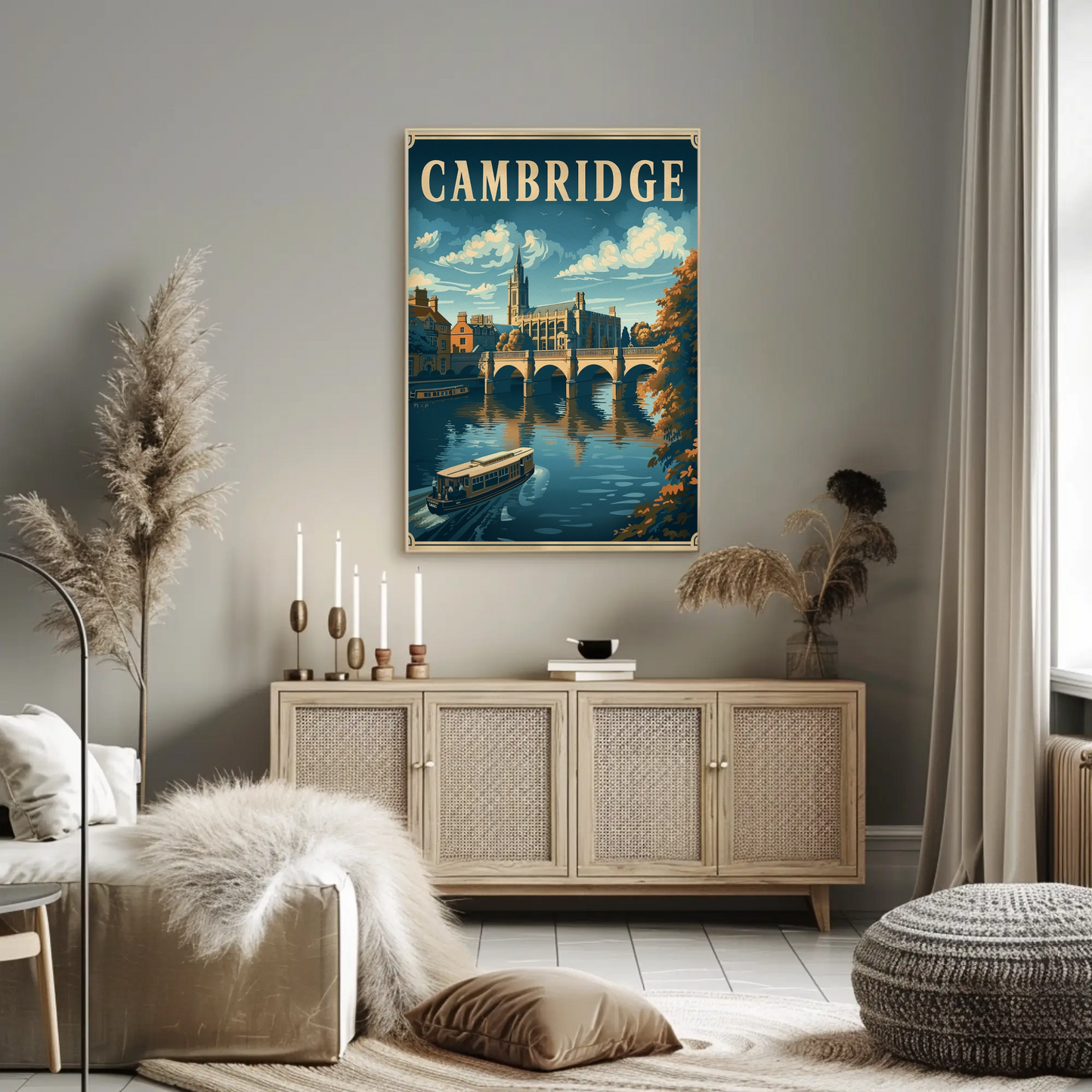 Cambridge England Bridge River Cathedral Travel Poster