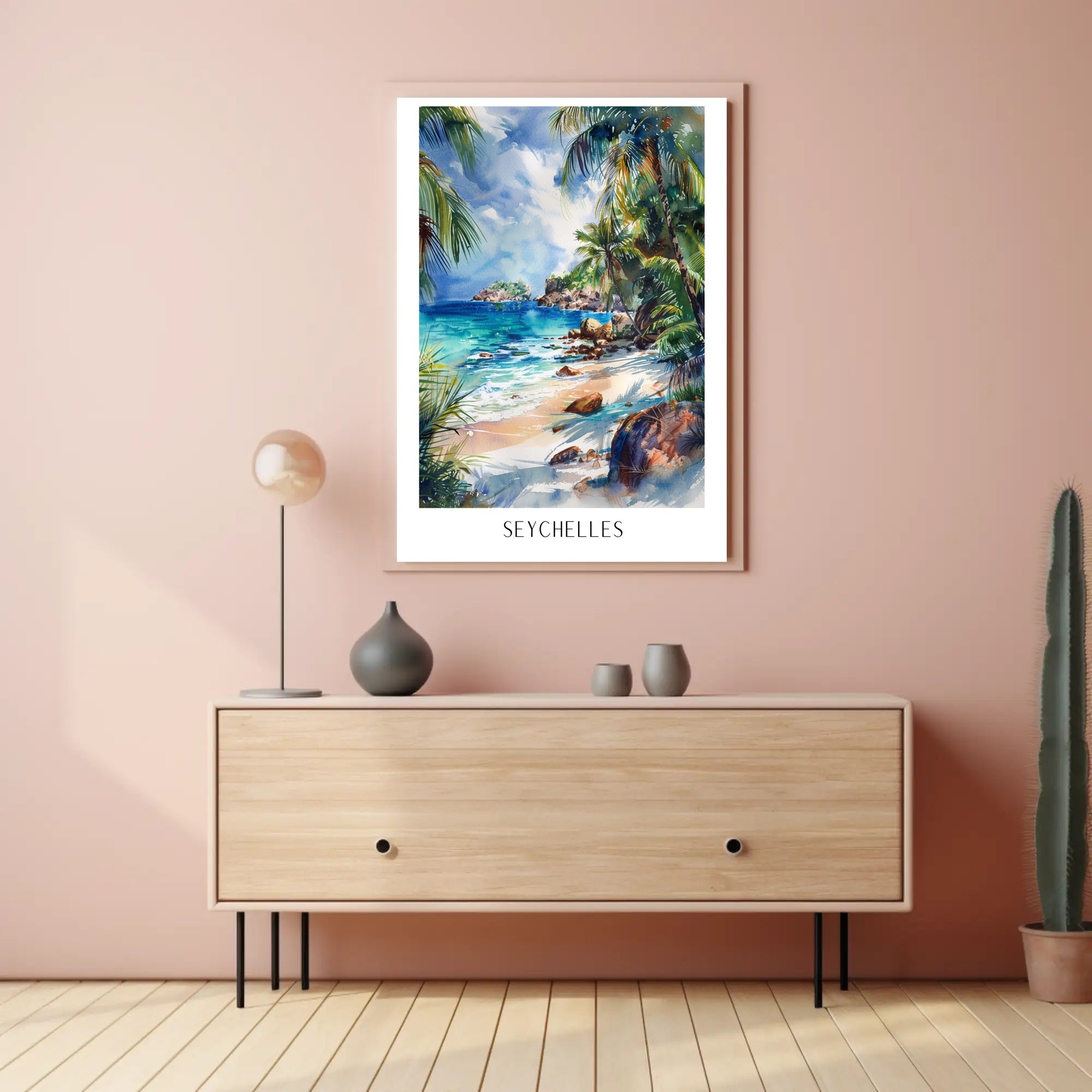 Tropical Paradise Beach Watercolor Art Travel Poster PosterGoat