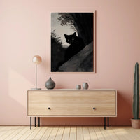 Black Cat in Shadowy Forest Animal Poster PosterGoat