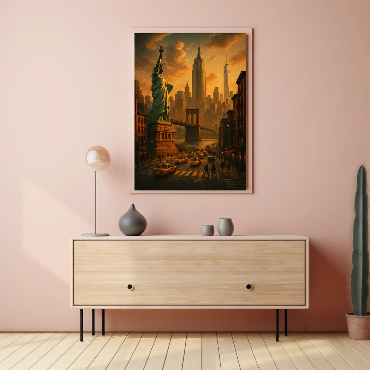 New York City Poster Vintage Sunset Cityscape Wall Art
