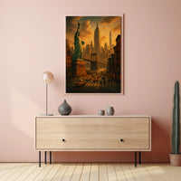 New York City Poster Vintage Sunset Cityscape Wall Art