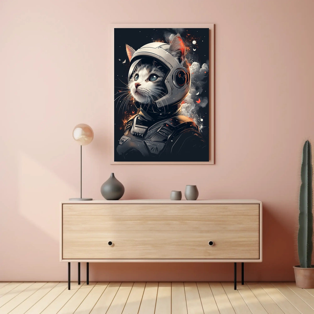 Cosmic Catventure Dreamy Surrealism Digital Painting Poster