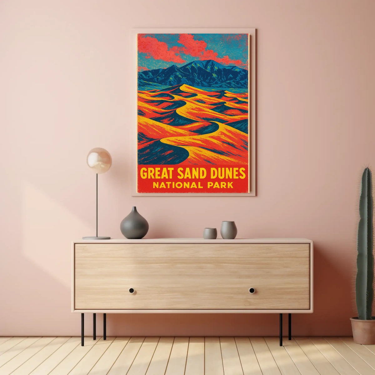 Great Sand Dunes National Park Vintage Travel Art Deco Nostalgic Adventure Colorful Dunes Scene Poster