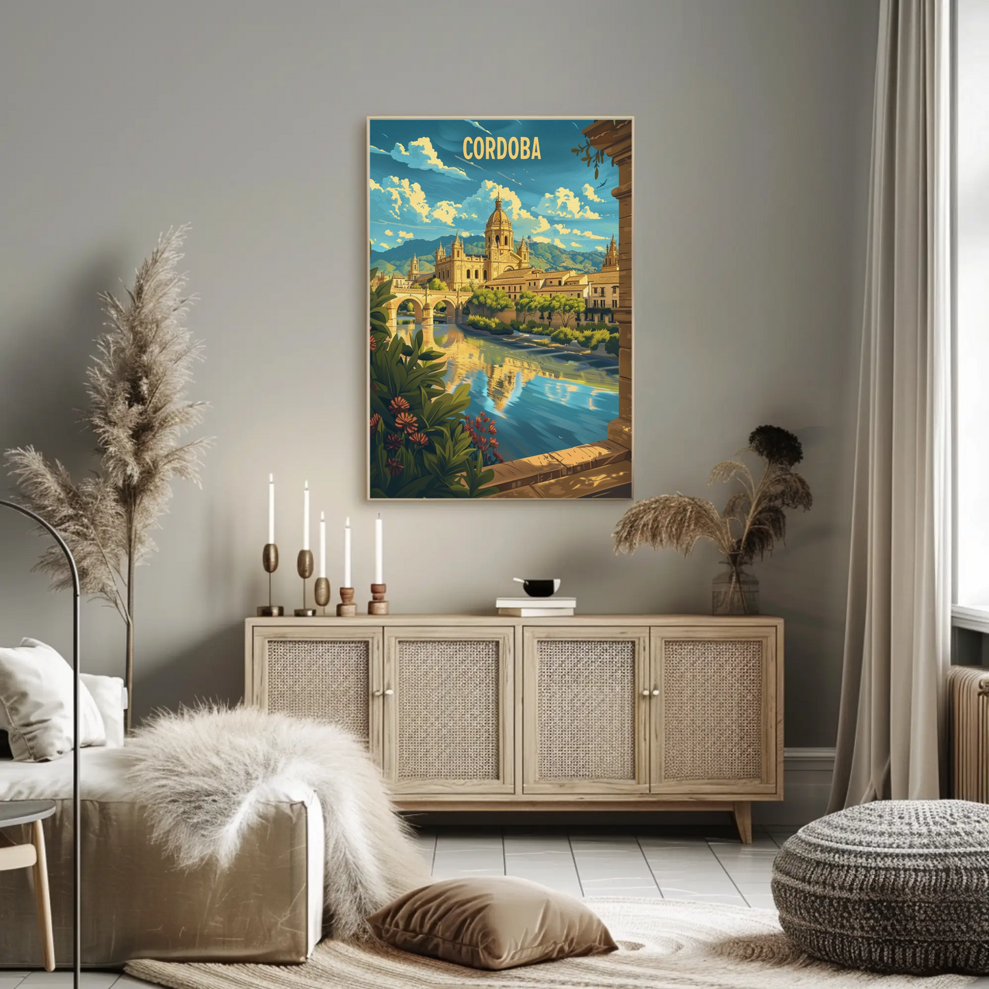 Cordoba Bridge and Cathedral Scenic River Travel Poster