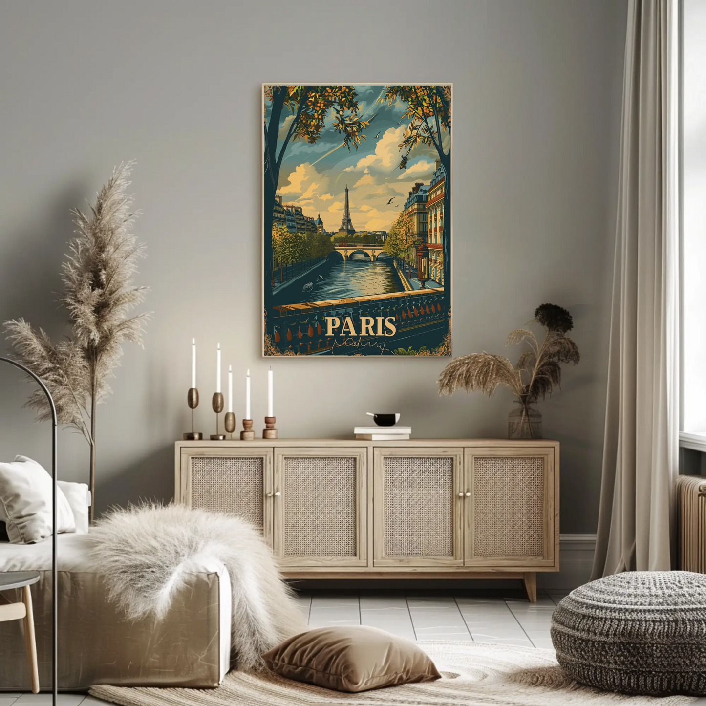 Paris Eiffel Tower River Seine Bridge Travel Poster