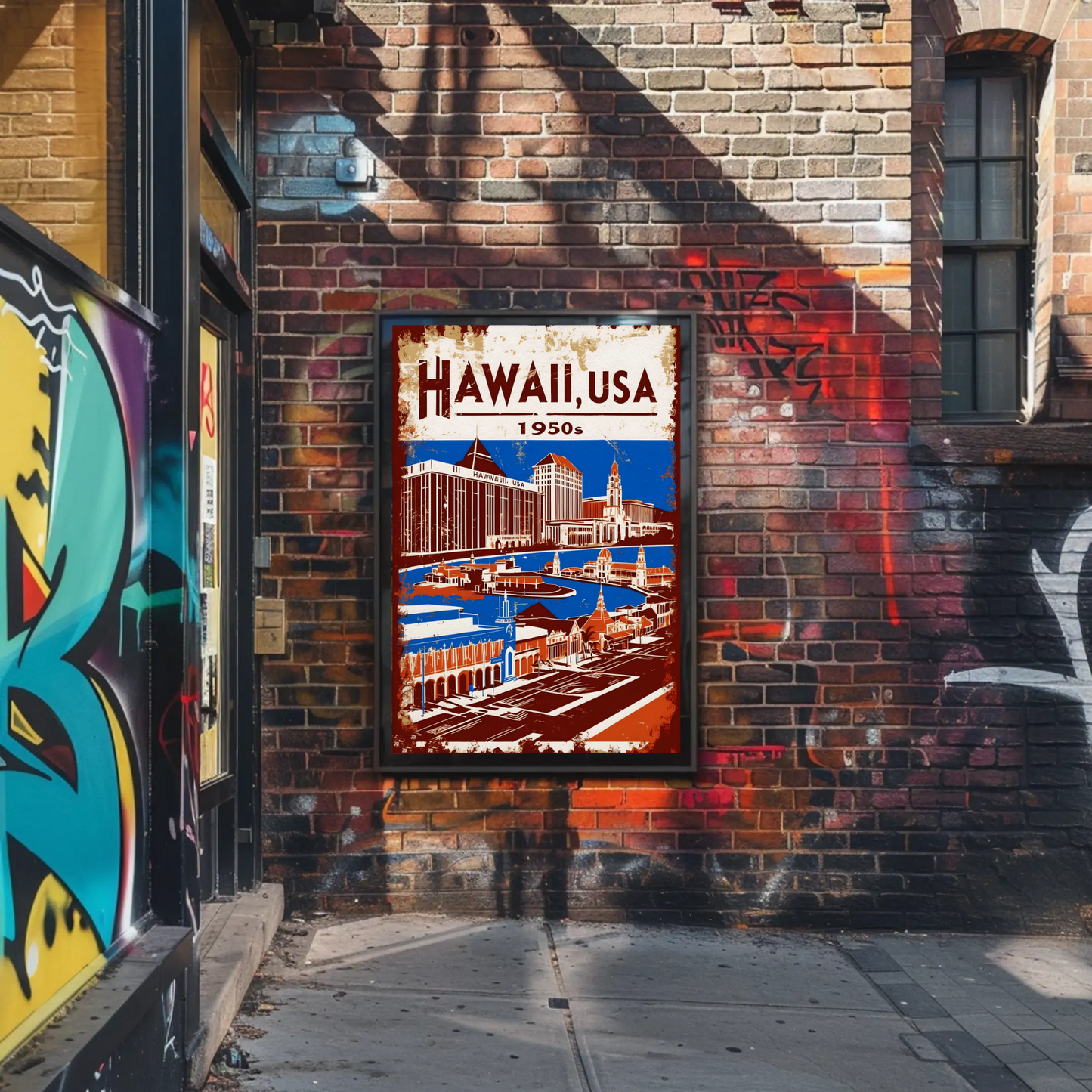 Hawaii USA 1950s Island Life Vintage Maroon Travel Poster