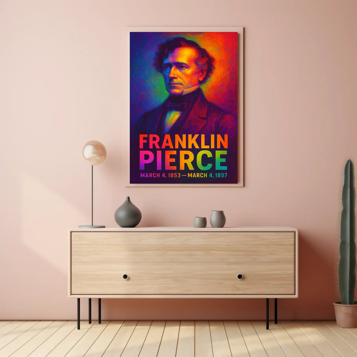 Franklin Pierce 14th President of the United States Neon Gradient Overlay Poster