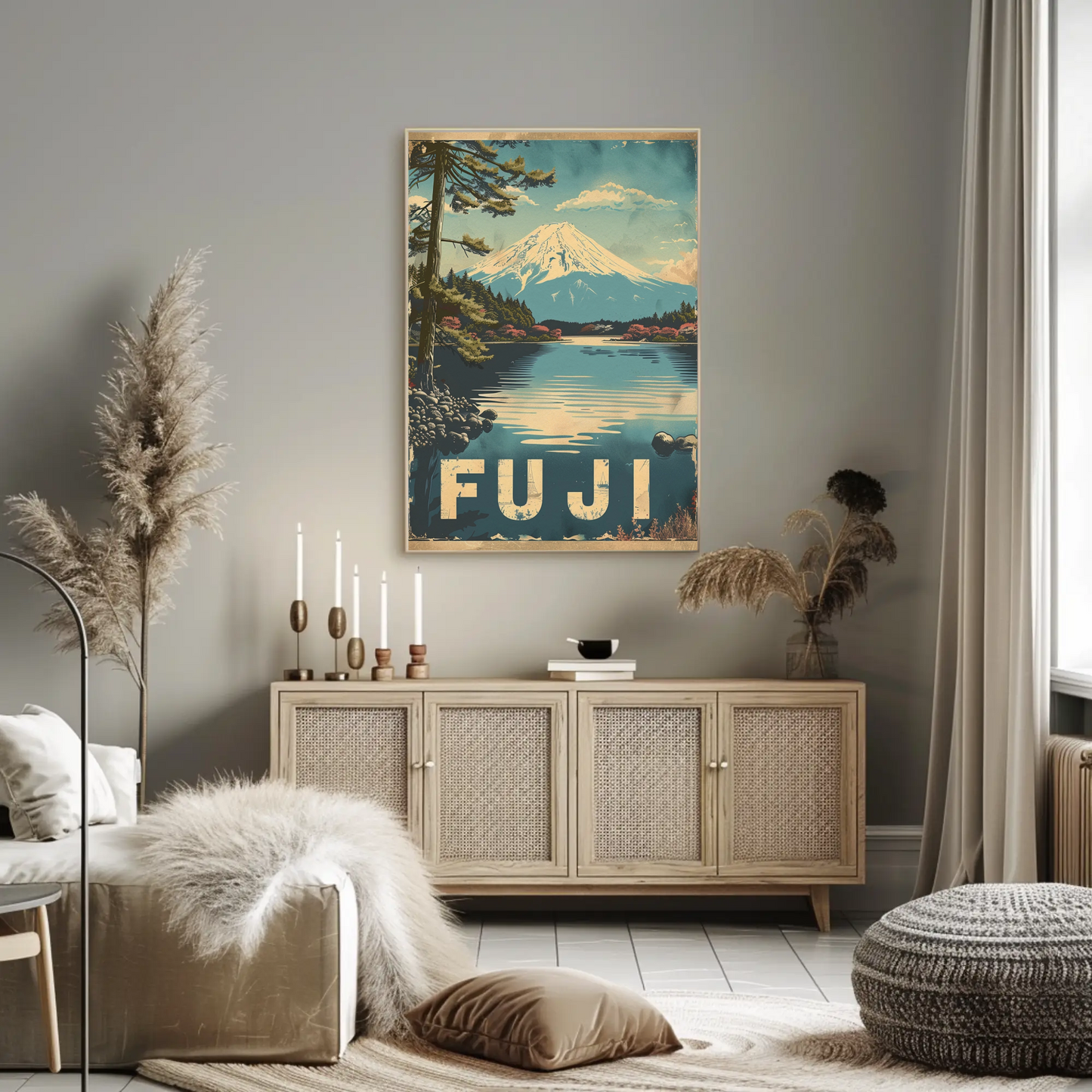 Fuji Mountain Lake Reflection Travel Poster