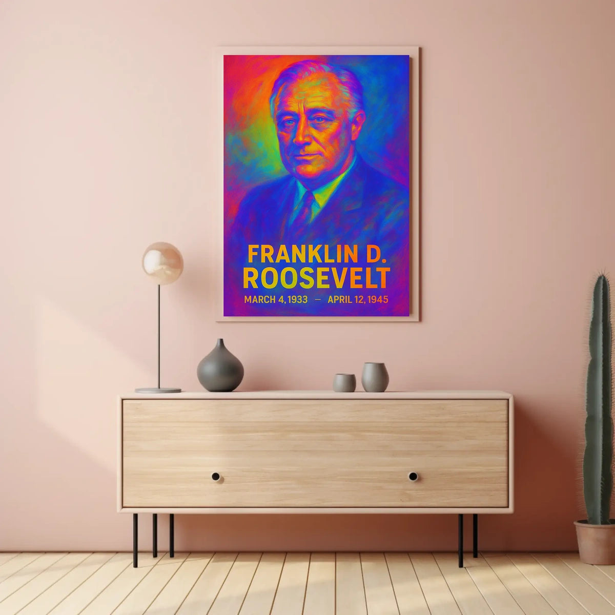 Franklin D. Roosevelt 32nd President of the United States Neon Gradient Overlay Poster