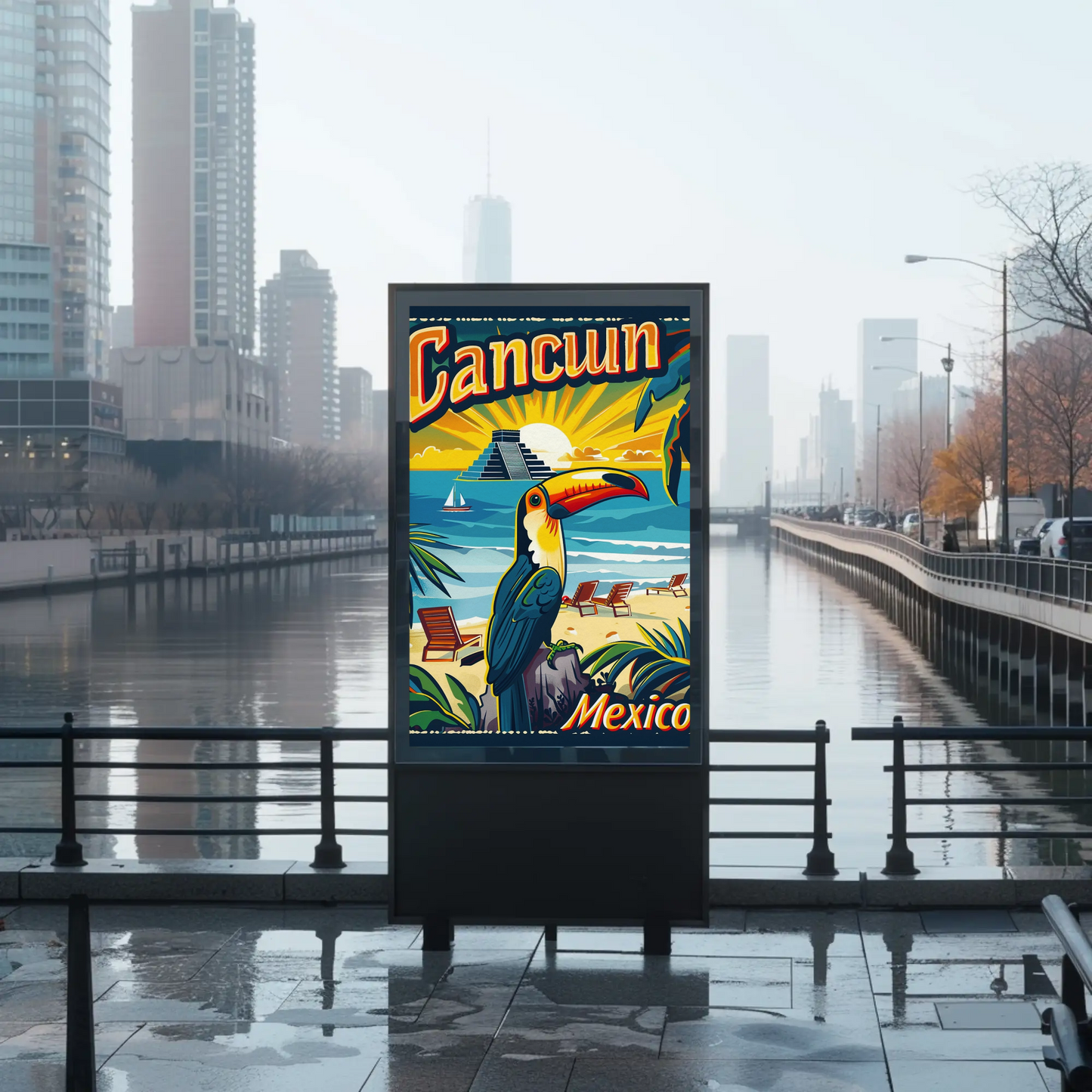 Tropical Sunset in Cancun Vintage Poster