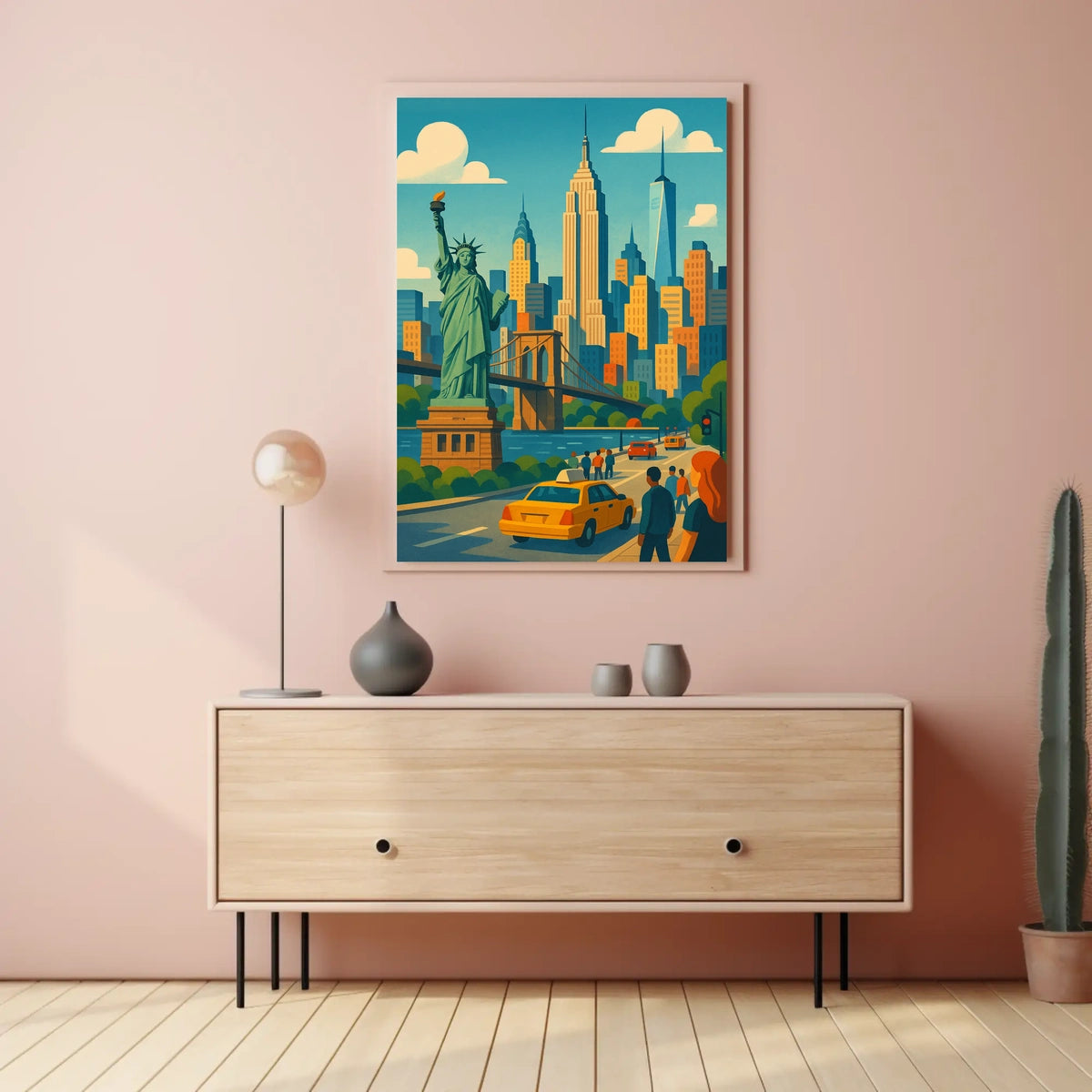 New York City Skyline And Bridges Poster Retro Wall Art