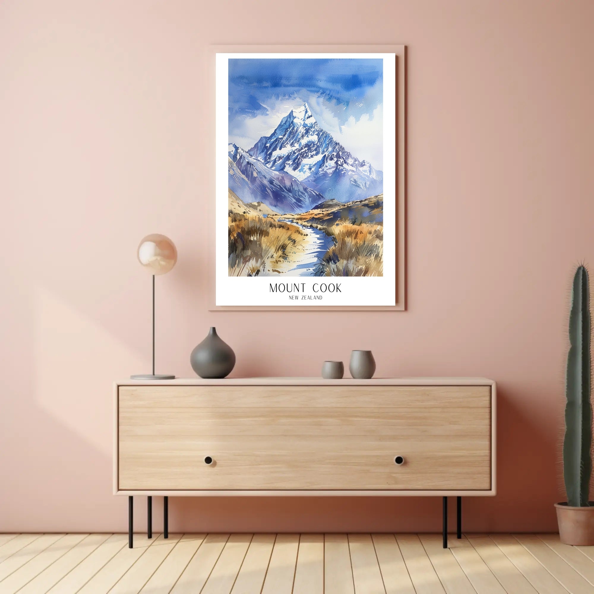 Mount Cook Watercolor Travel Poster PosterGoat
