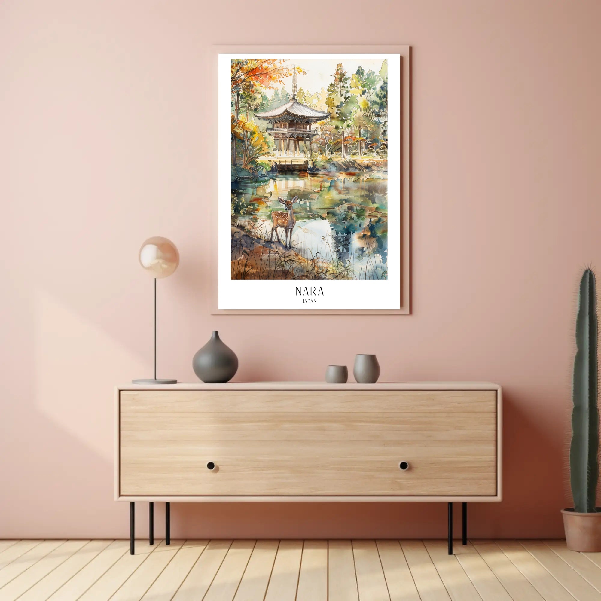 Nara Landscape with Deer in Autumn Travel Poster PosterGoat
