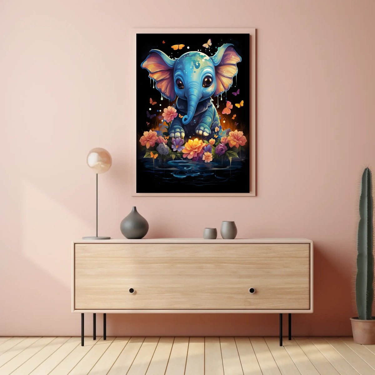 Whimsical Blue Elephant Surrealism Poster