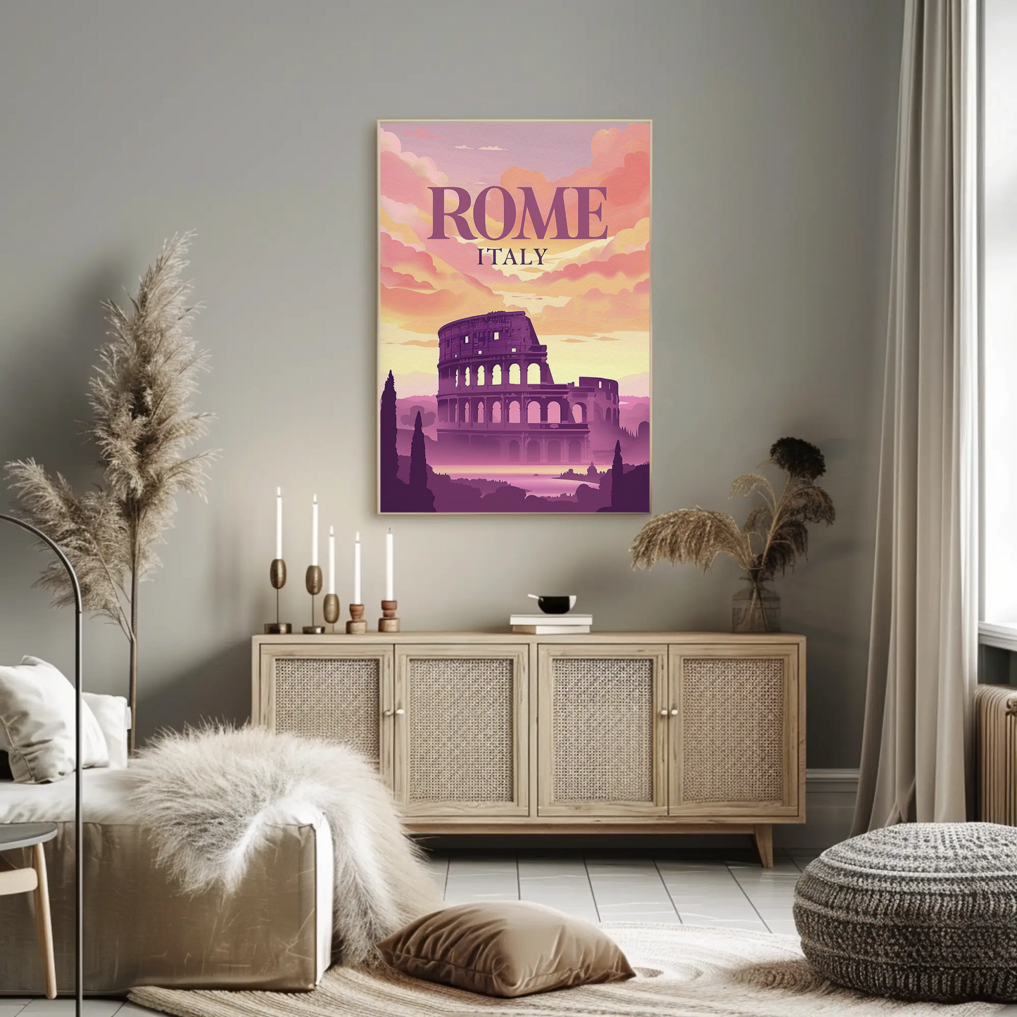 Rome Colosseum Sunset Italy Ancient Ruins Travel Poster
