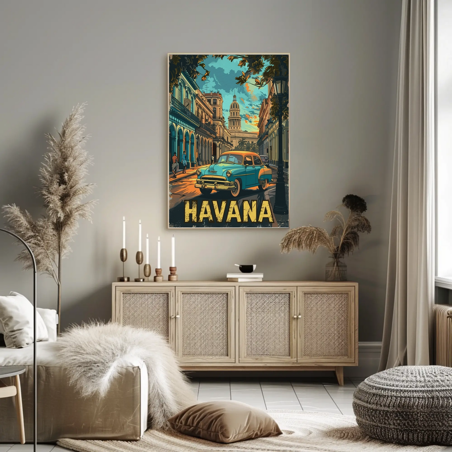 Havana Classic Car Capitol Street Scene Cuba Travel Poster