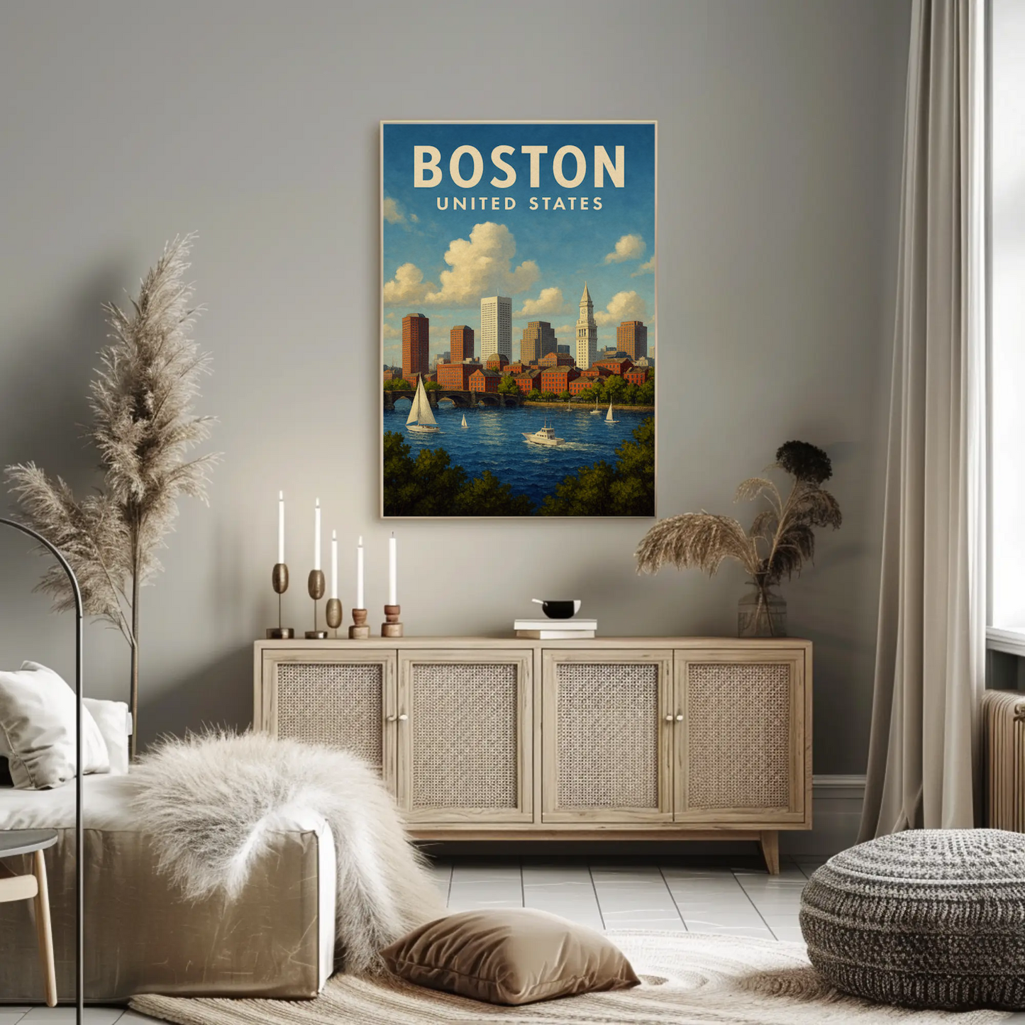 Boston United States Sailboats And Skyline Travel Poster