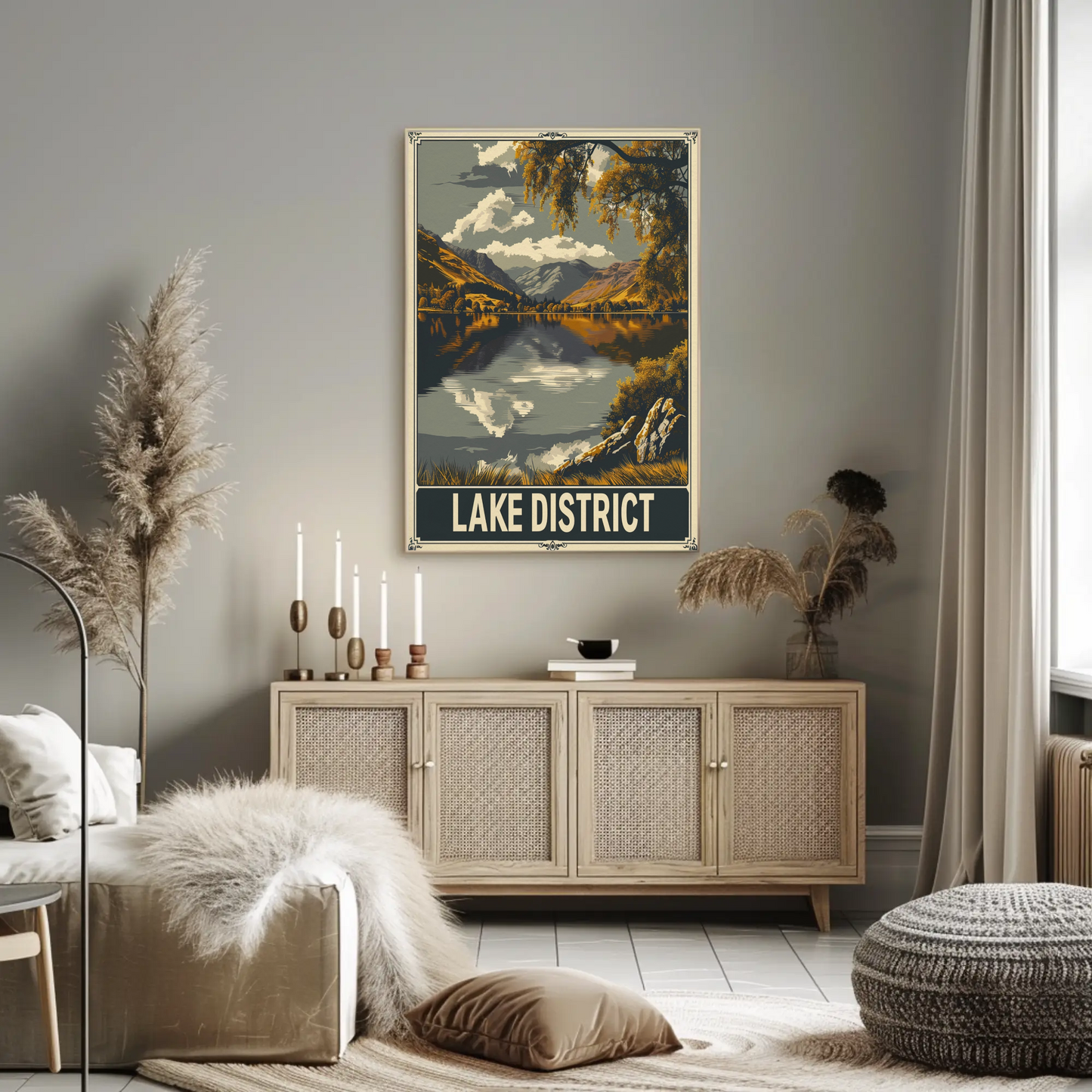 Lake District Peaceful Lake Clouds Trees Travel Poster