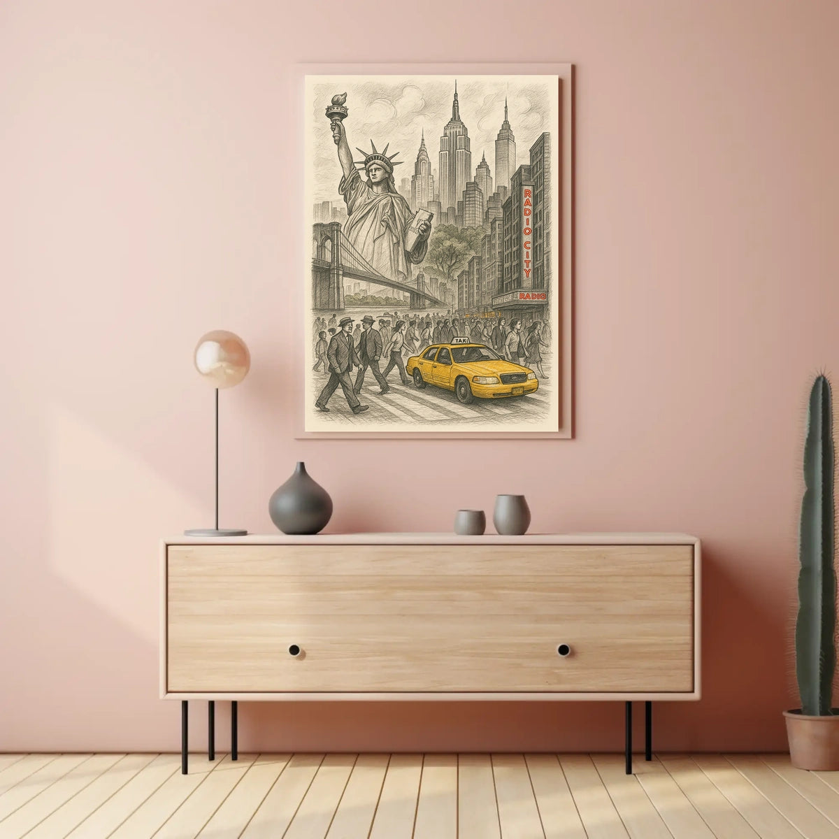 New York City Iconic Landmarks Poster Vintage Wall Art