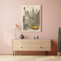 New York City Iconic Landmarks Poster Vintage Wall Art