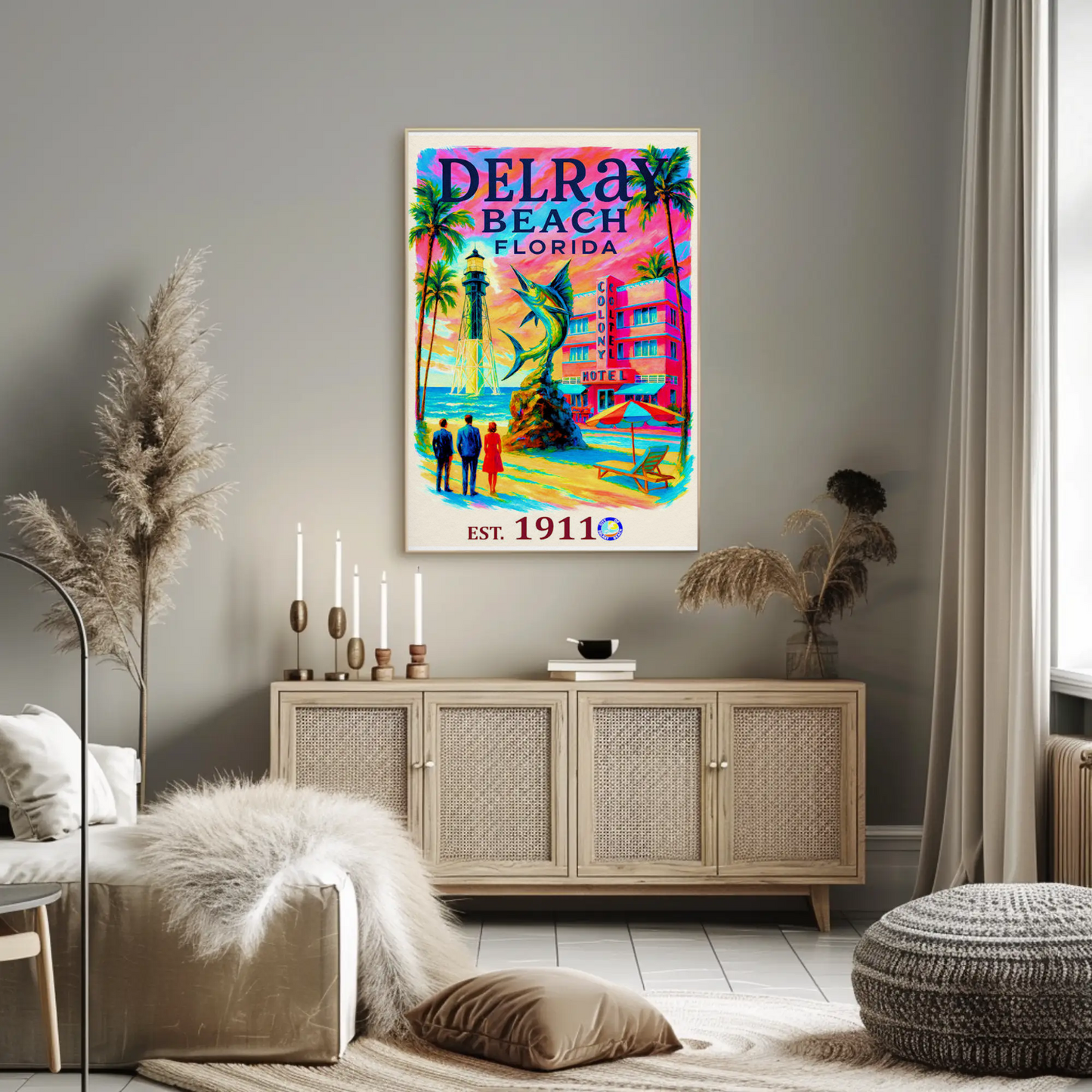 Delray Beach Florida Colony Hotel Lighthouse Travel Poster