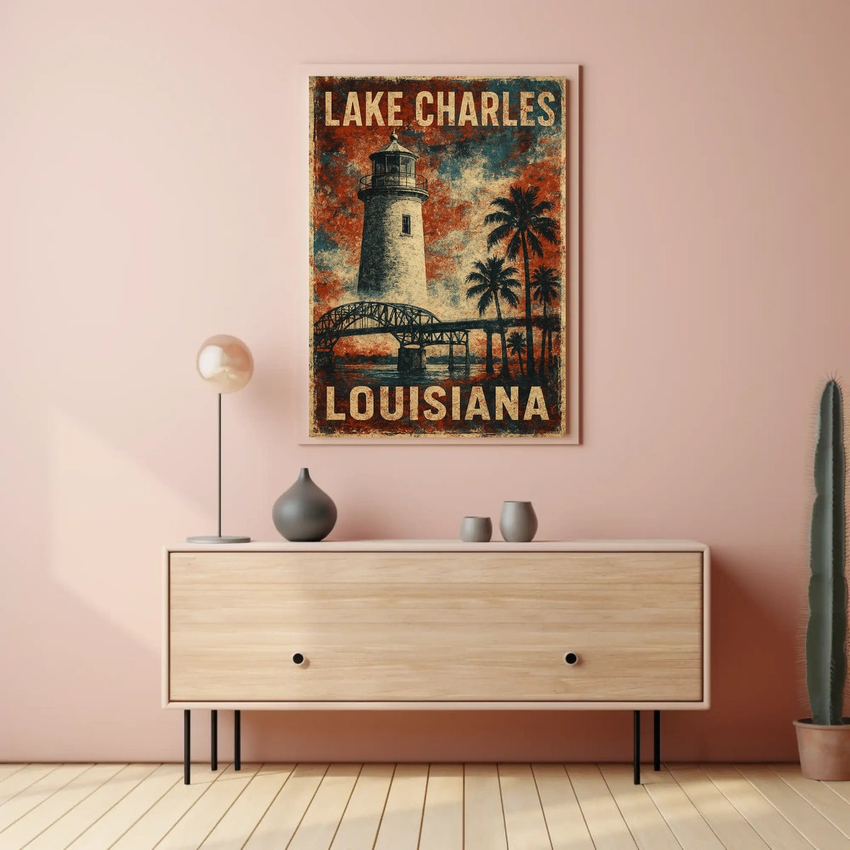 Vintage Louisiana Lighthouse Coastal Travel Poster