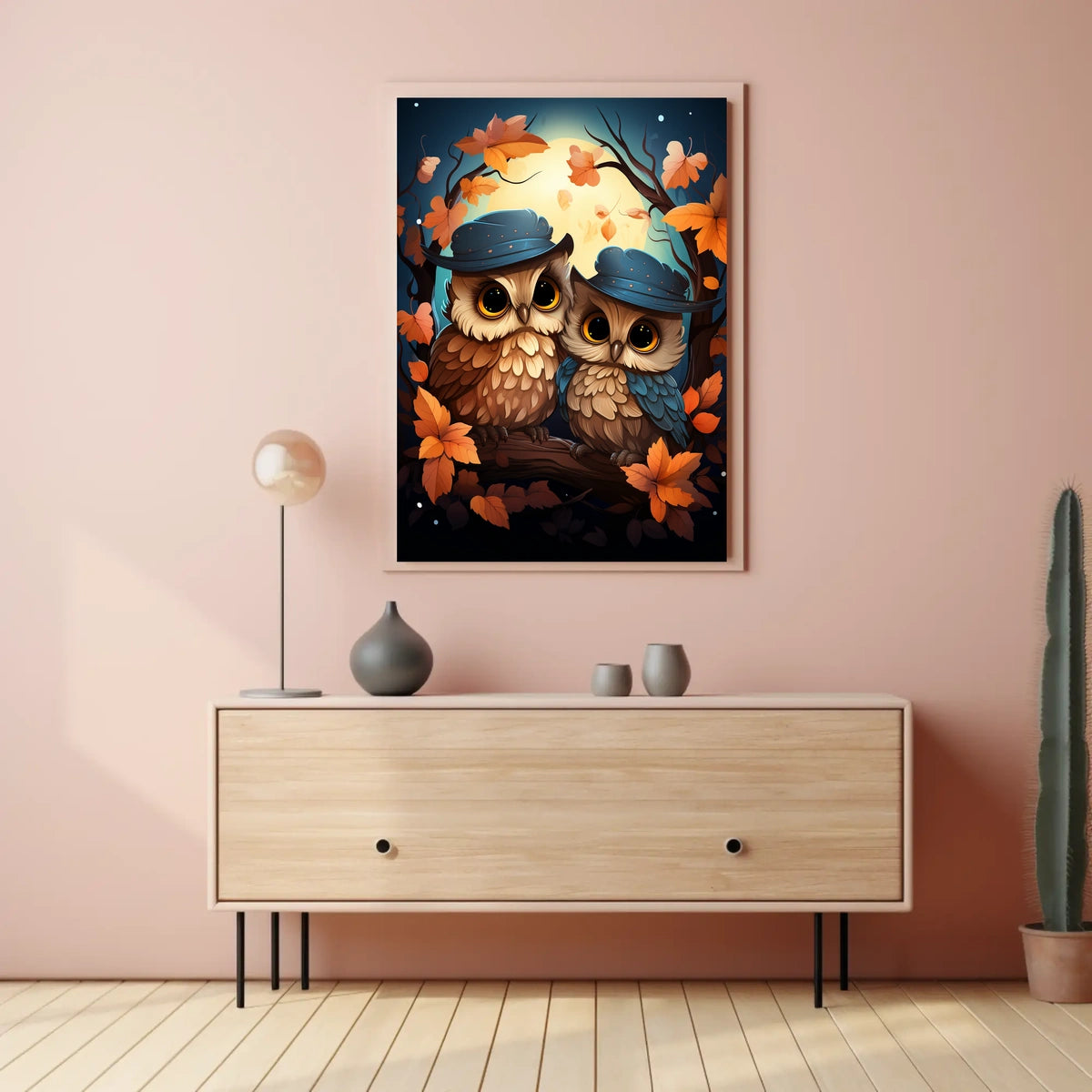 Whimsical Owls Autumn Moonlight Wall Art Poster