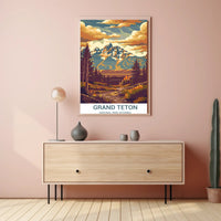Grand Teton National Park Vintage Illustration National Park Poster