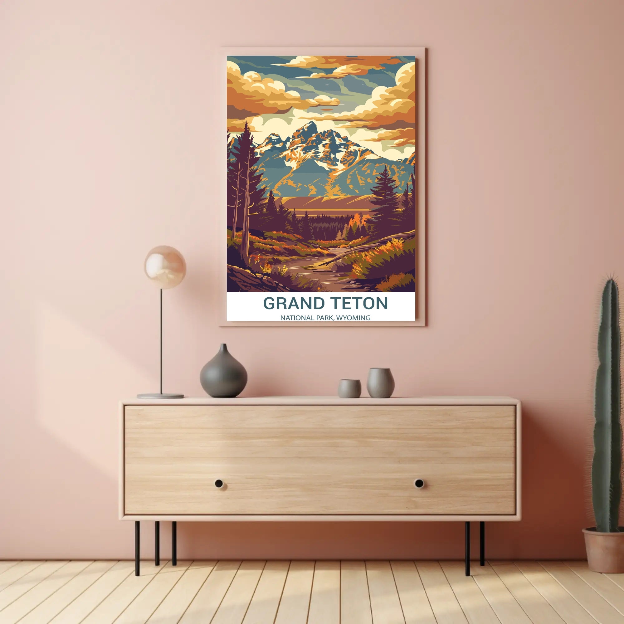 Grand Teton National Park Vintage Illustration National Park Poster