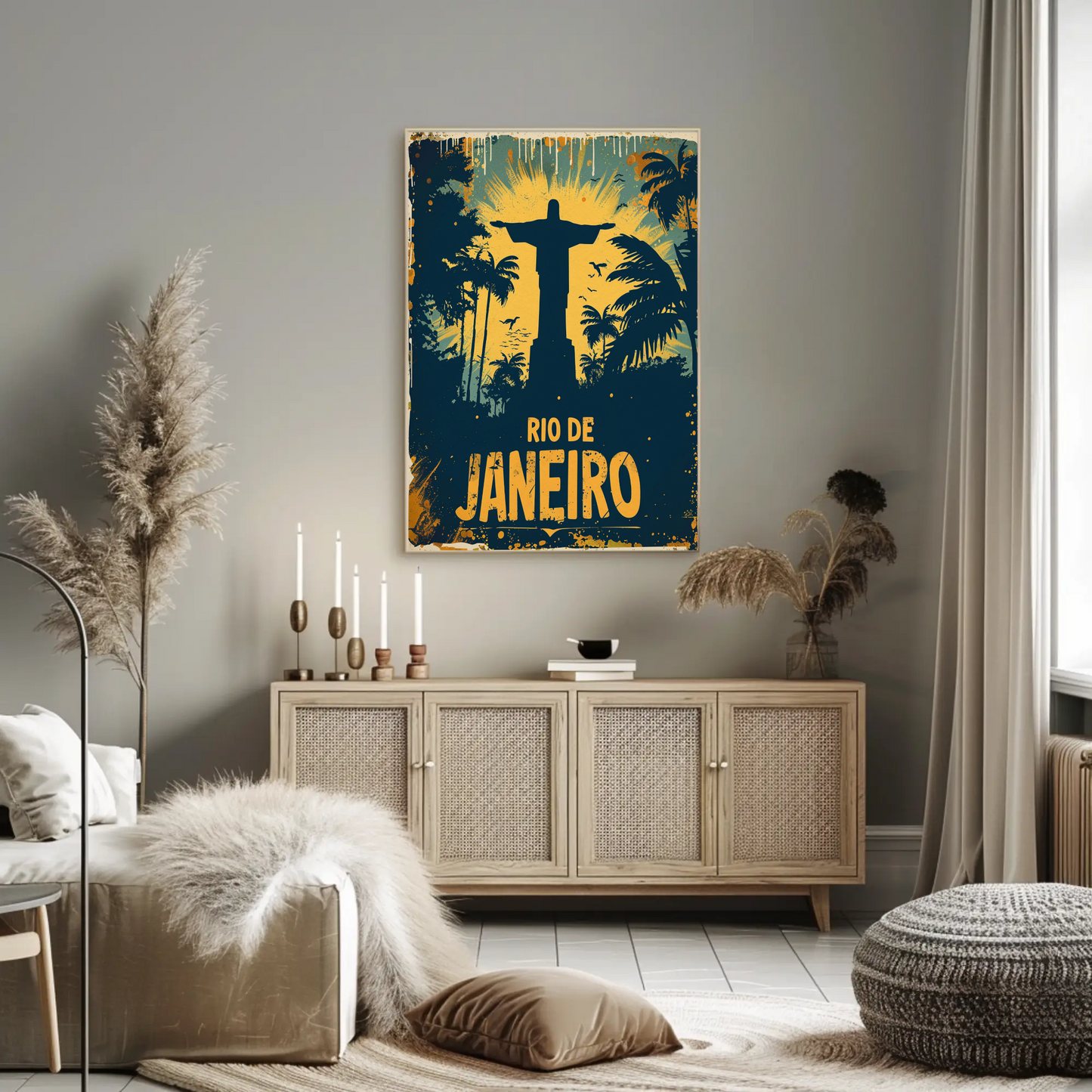 Rio De Janeiro Christ Statue Jungle Skyline Travel Poster