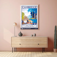 Vintage Cambridge Travel Scene with Punting on the River Travel Poster PosterGoat