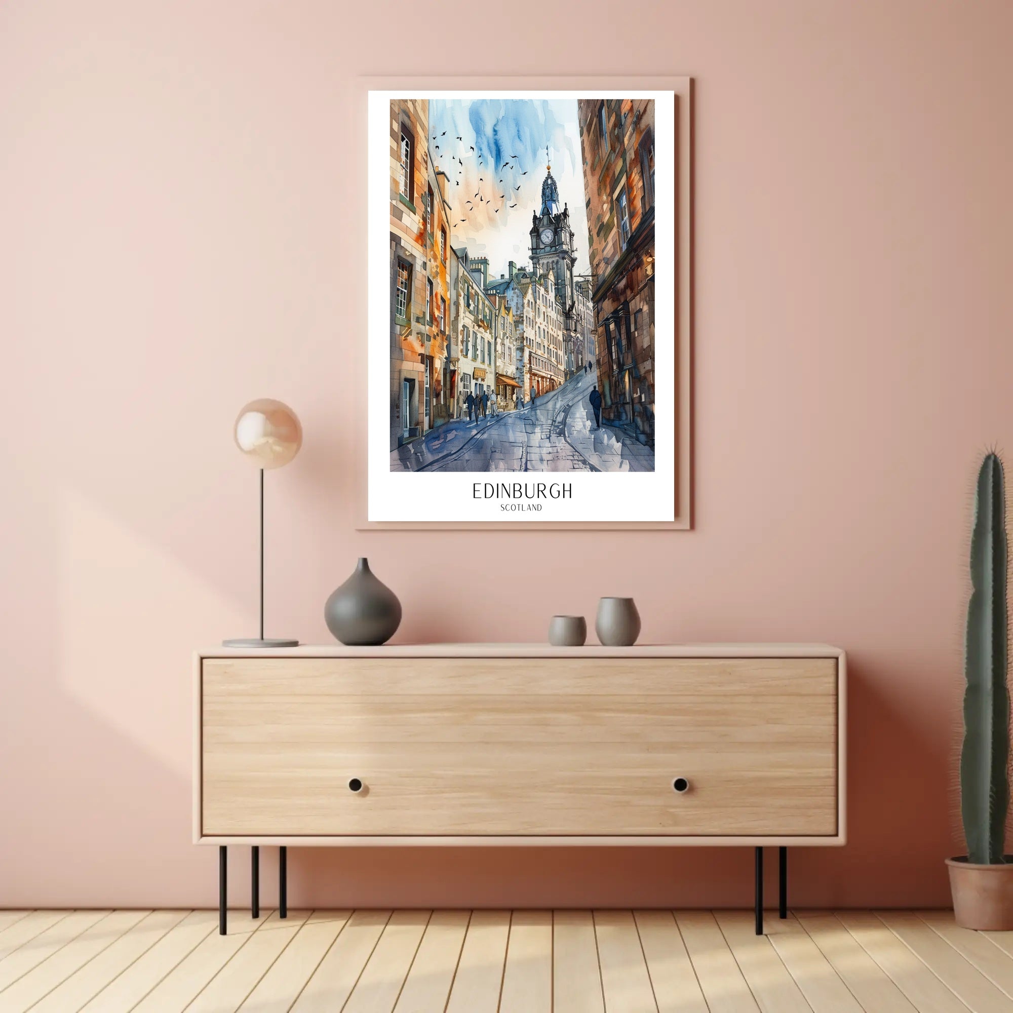 Edinburgh Street Scene in Watercolor Travel Poster PosterGoat