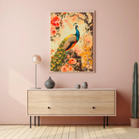 Peacock in Floral Splendor: Artistic Poster