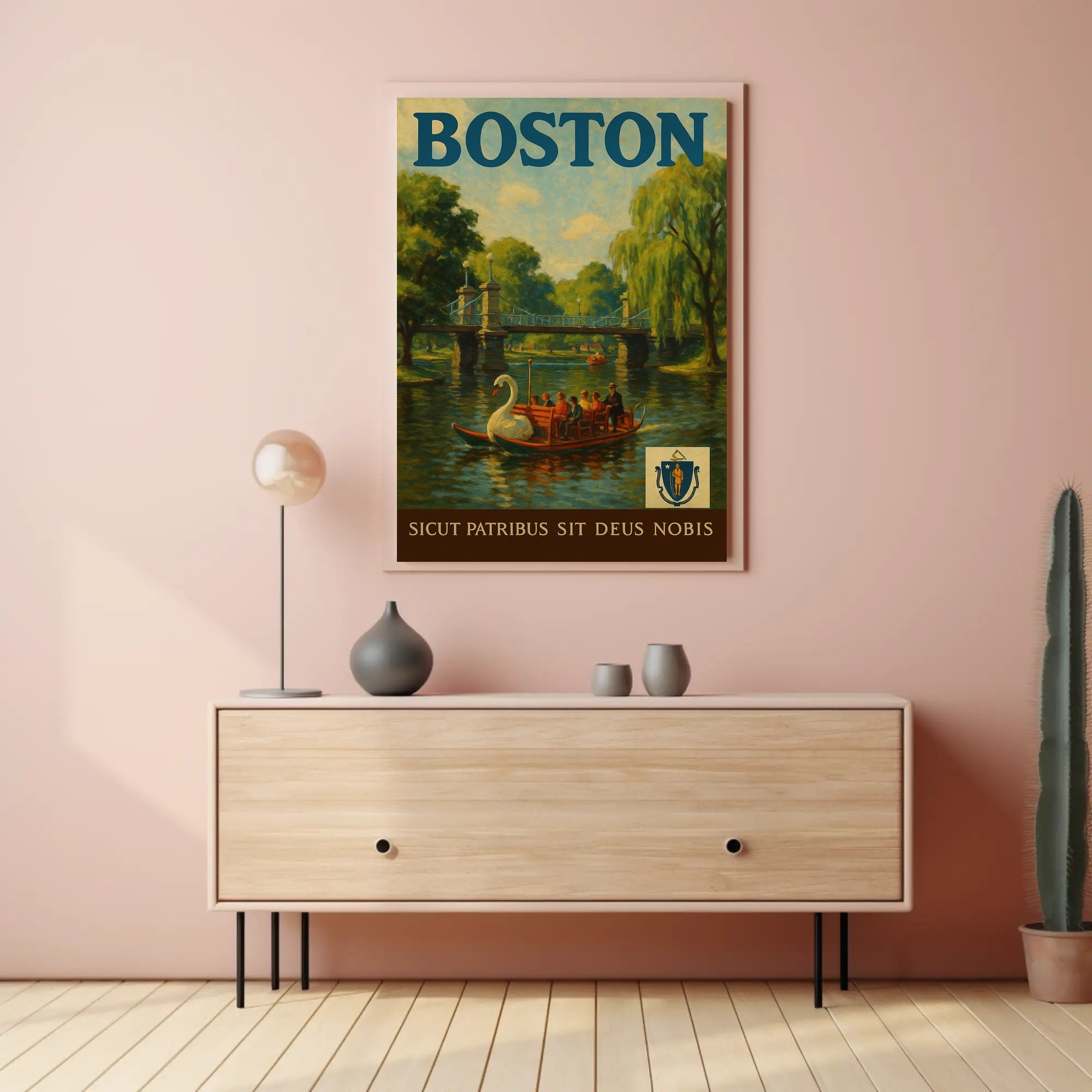 Charming Boston Public Garden Vintage Travel Poster
