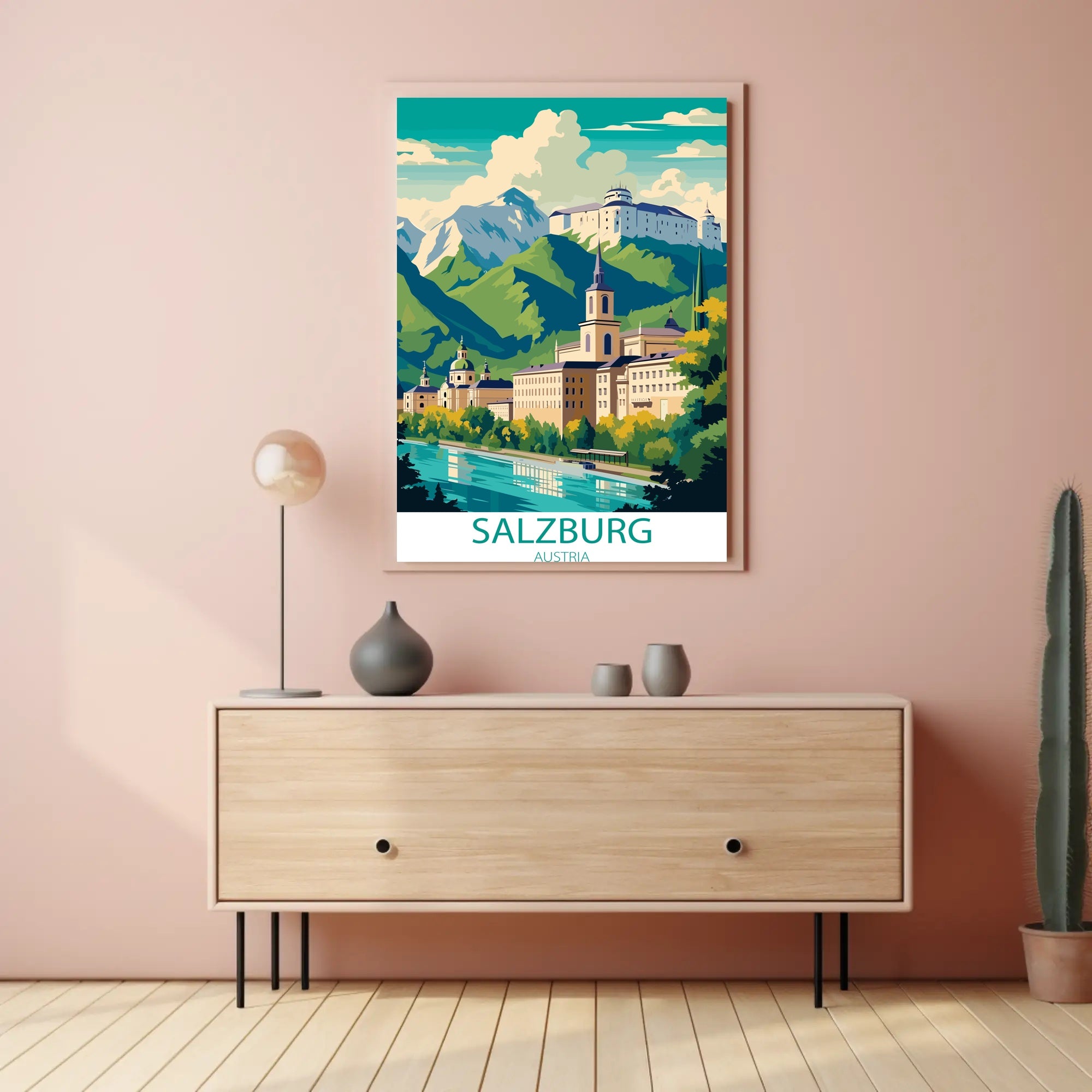 Salzburg Cityscape with Vibrant Artistic Interpretation Travel Poster