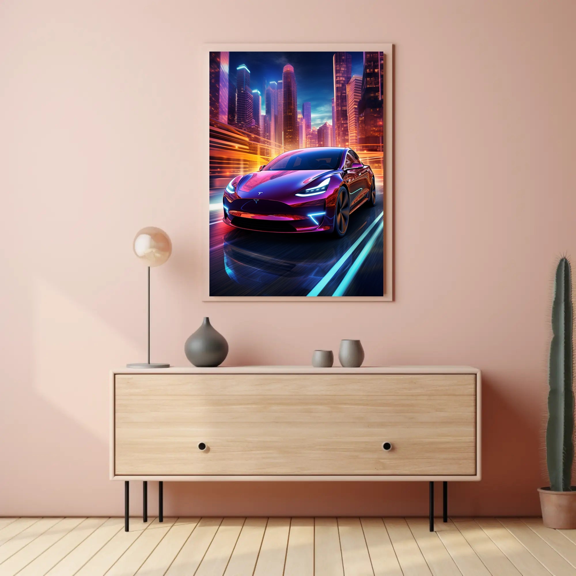 Futuristic Electric Car in the City Poster PosterGoat