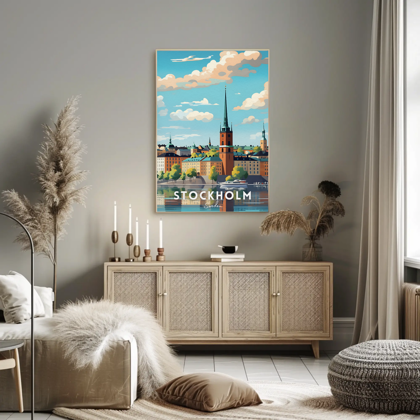 Stockholm Waterfront Skyline Travel Poster