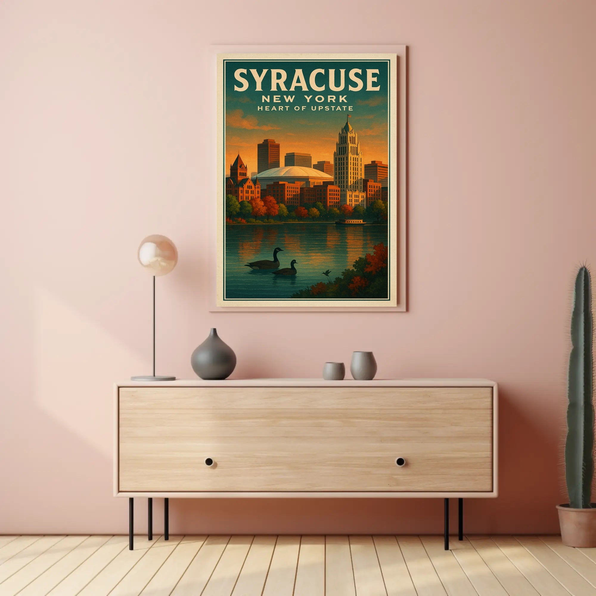 Scenic Syracuse Cityscape Poster Abstract Wall Art