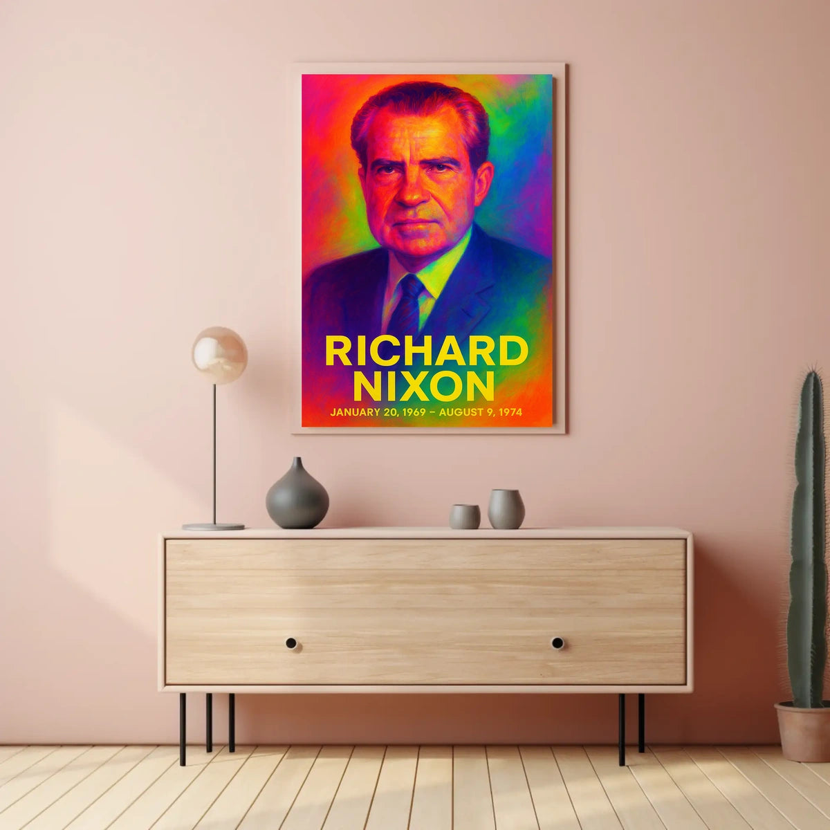 Richard Nixon 37th President of the United States Neon Gradient Overlay Poster