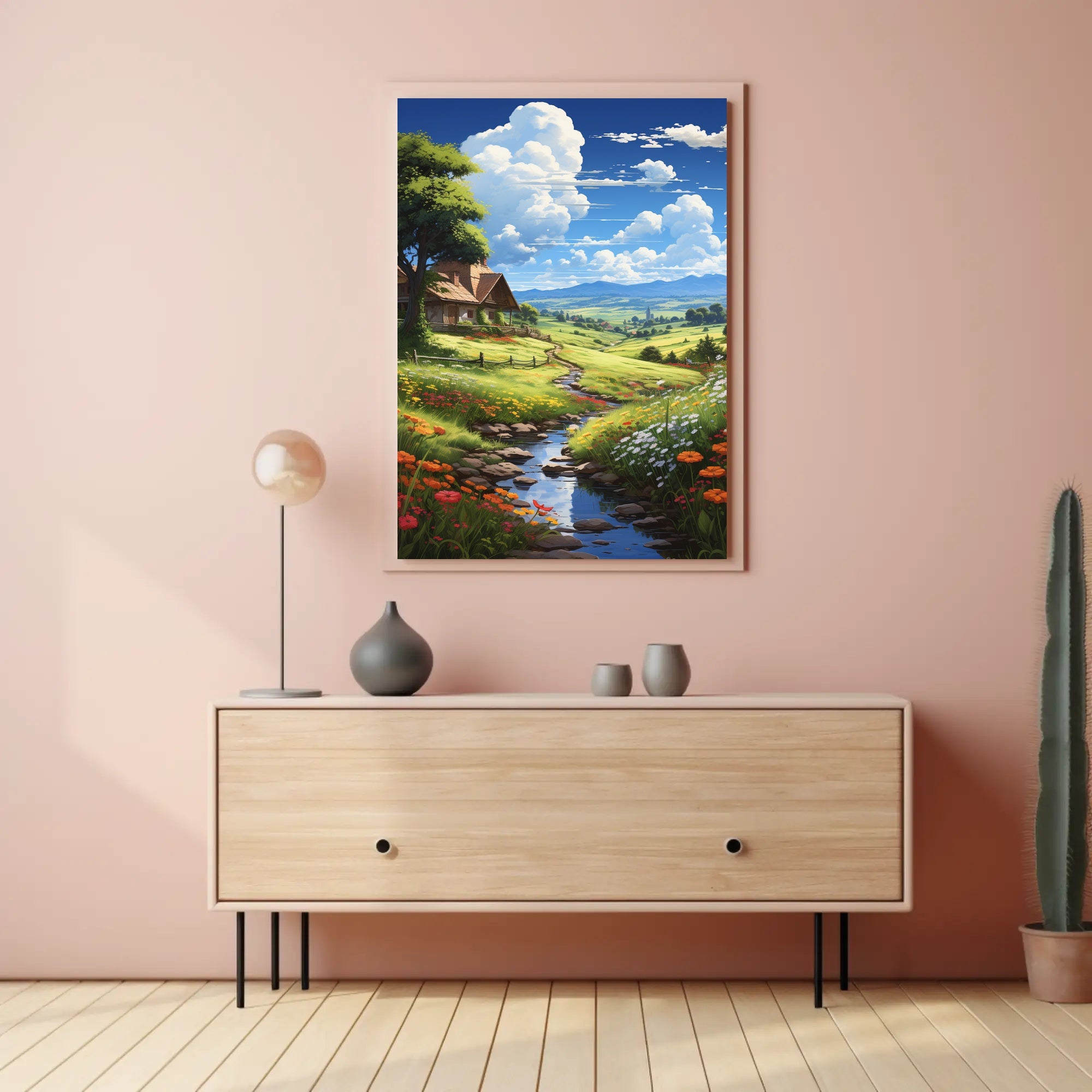 Serene Countryside Retreat: Idyllic Landscape Art Poster