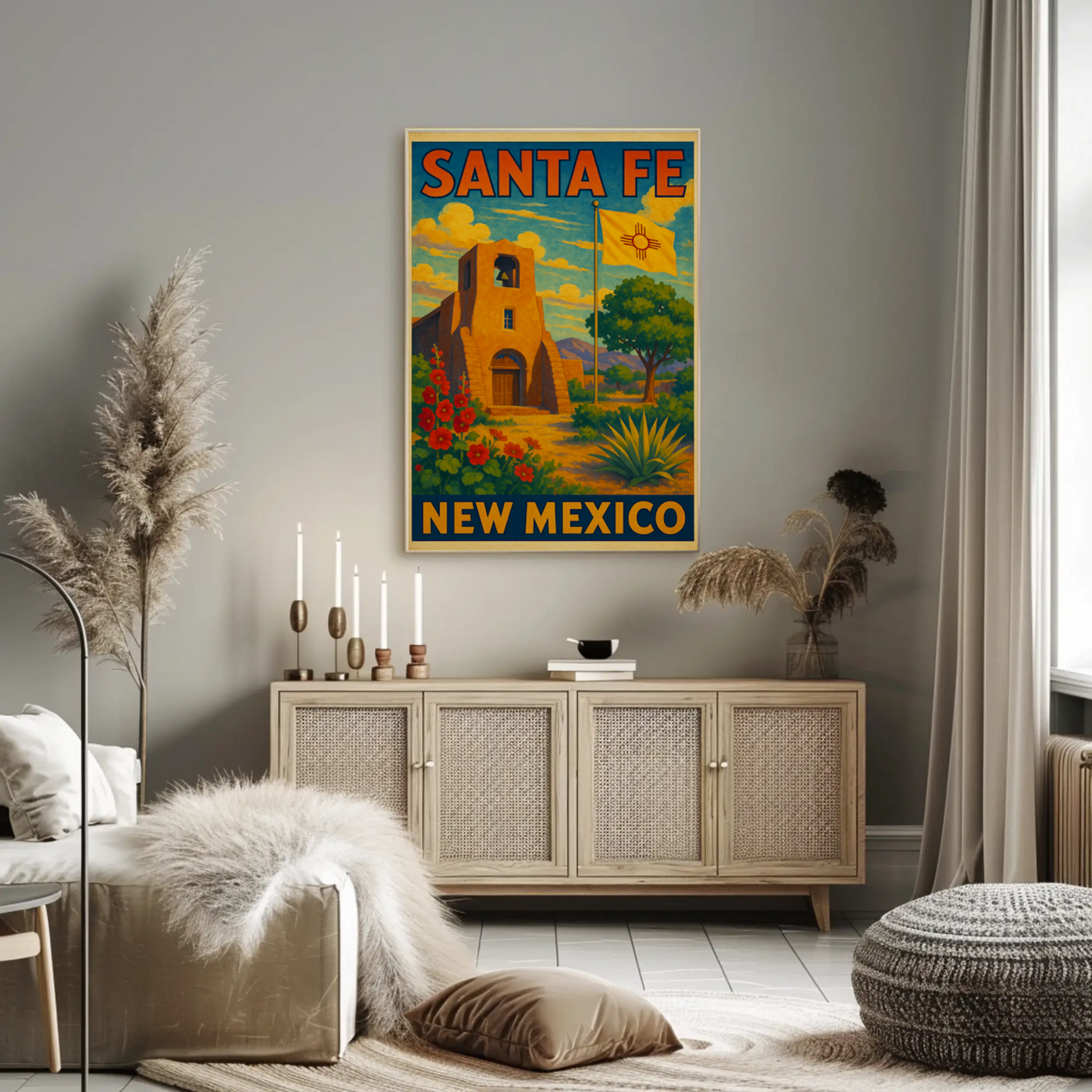 Santa Fe Adobe Charm, Mid-Century Travel Poster